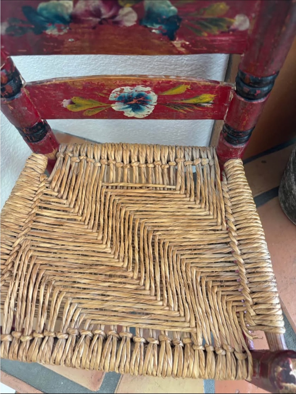 Vintage Mexican Folk Art Children’s-decorative Chair with Woven Seat - Picture 3 of 4